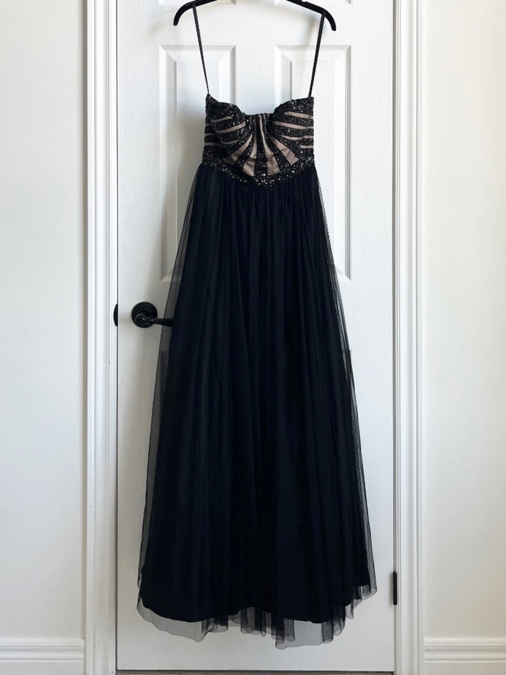 LIKE NEW: Holt Renfrew (Aidan Mattox) - Strapless Black Sequinned Evening Gown - Picture 1 of 14